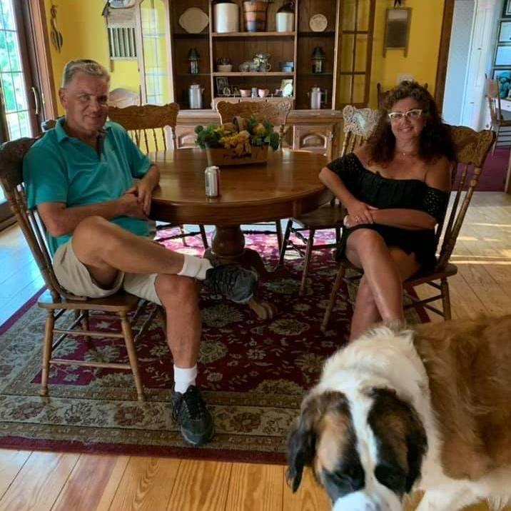 Two beautiful, incredible "parenties" with Prudence the St. Bernard. Look for her fluffy face at the wedding!