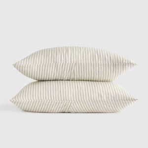 European Linen Sham Set - King (Willowleaf/White Stripe)