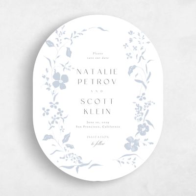 White Oval Wedding Save the Date - Lynette Portrait