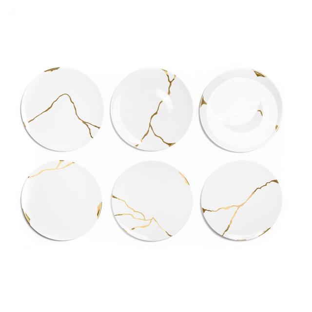 Kintsugi Collection Fine Bone China Porcelain Dinner Plates – Set Of 6