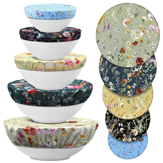 Patelai 10 Pcs Bowl Covers Reusable in 5 Size Stretch Cloth Fabric Elastic Food Storage Bowl Covers Bread Sourdough Lids for Proofing Food Fruits Leftover (Colorful,Rich Flowers)