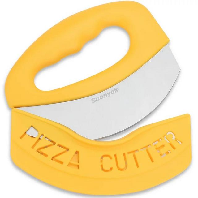 Super Sharp Stainless Steel Pizza Cutter Rocker with Protective Sheath,Dishwasher Safe,Yellow