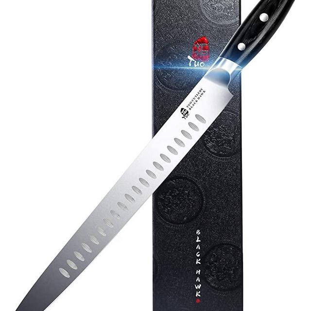 TUO Slicing Knife - 12 inch Slicing Carving Meat Cutting Knife - Bread Knife - German HC Steel - Full Tang Pakkawood Handle - BLACK HAWK SERIES with Gift Box