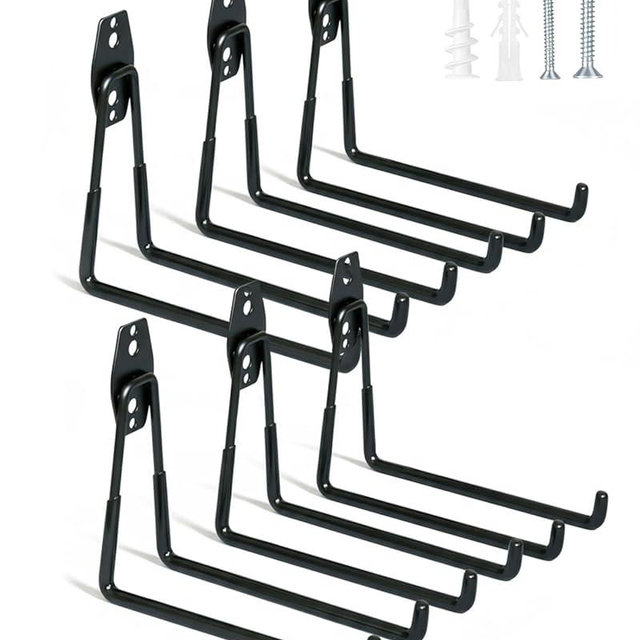WMK 7.3'' Heavy Duty Garage Hooks, 6 Pack Wall Mount Garage Storage Hooks for Hanging Bike, Ladder, Tools - 100LB Load Capacity, Triple-Welded, PVC Coated (Black)