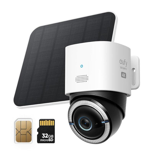 eufy Security 4G LTE Cam S330, 4K Cellular Solar Security Cameras Wireless Outdoor, Pan and Tilt, 4G and Wi-Fi Duo-Mode, AI Tracking, with SIM Card and 32GB SD Card, No WiFi, No Problem