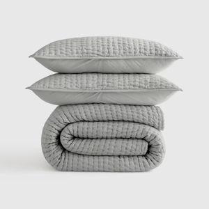 European Linen Cotton Stitch Quilt Set - Mist, Full/Queen