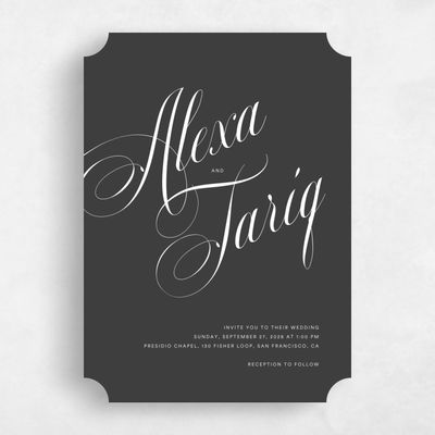 Black Ticket Wedding Invitation - Dametta Portrait