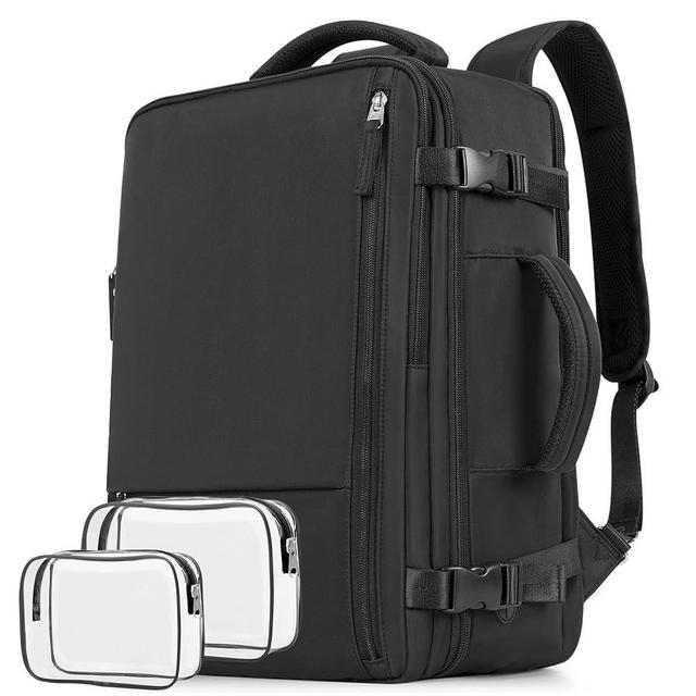 Snoffic Reliable Travel Backpack for Men Women, Carry On Backpack Personal Item Size, Waterproof College Backpack, Business Work Hiking Casual Daypack Bag, Fits 17.3" Laptop, Black