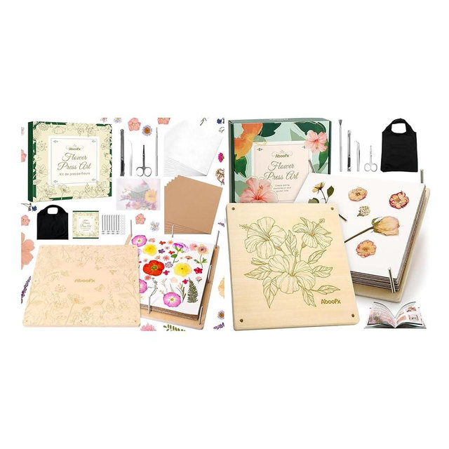 Aboofx Flower Press Kit, 11" x 11" & 15" x 15" Wooden Flower Pressing Kit for Craft Pressed Flowers & Plant Press Flor Spring DIY Craft Art