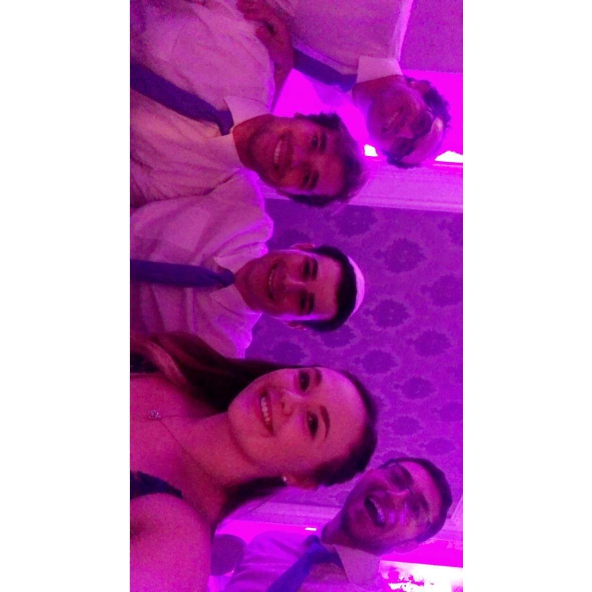 at the groomsman's' table celebrating Brad and Tali's wedding, 2018