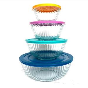 pyrex 100+ Years Glass Mixing Bowls 8-Piece Improved (Limited Edition) - Assorted Colors Lid - Colors May Vary