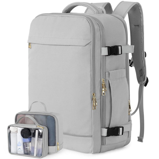 Sinaliy Travel Backpack, 40L 17 inch Laptop Travel Backpack Carry on Flight Approved, Personal Item Travel Bag, Waterproof Backpack for College, Business, Weekend, Work, Gray
