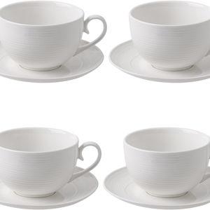 12 oz Cappuccino Cups with Saucers, Ceramic Espresso Coffee Cups Set of 4, White Latte Cup and Saucer, Elegant Tea Mugs Set, Microwave Dishwasher Safe Drinkware for Cafe, Housewarming Gift