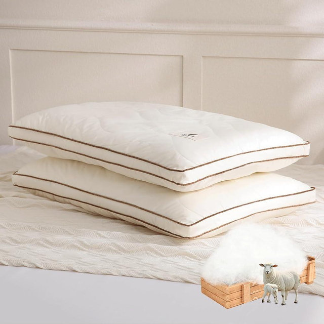 YOUR MOON Organic Wool Pillow King Size Set of 2, Support Soft Bed Pillows 2 Pack for Sleeping, Luxury Premium Wool & Down Alternative Pillow for Side Sleepers, 100% Cotton Cover(Off White)