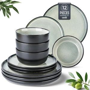 AmorArc Stoneware Dinnerware Sets,Round Reactive Glaze Plates and Bowls Set,Highly Chip and Crack Resistant | Dishwasher & Microwave Safe Dishes Set,Service for 4 (12pc)