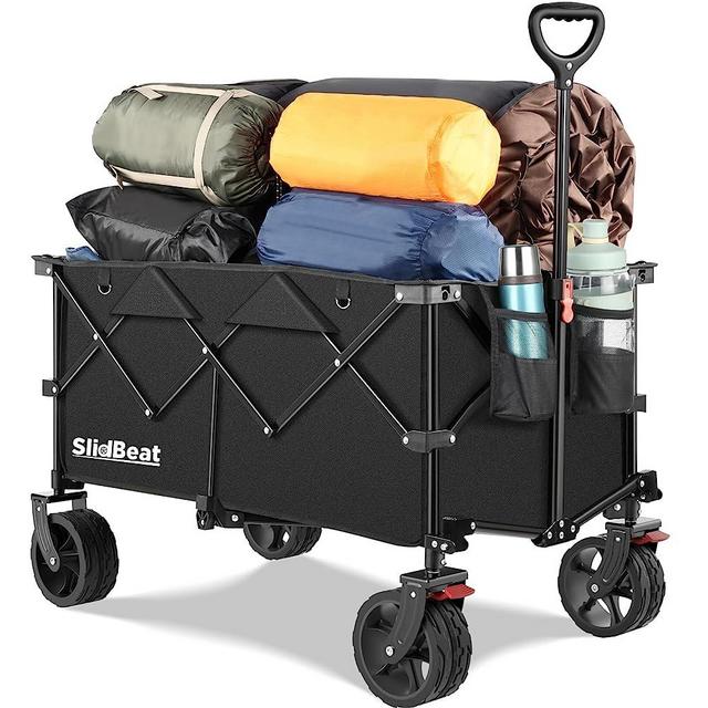 Beach Wagon with Big Universal Wheels - Folding Wagon - Wagons Carts Heavy Duty Foldable - Camping Garden Cart - SLIDBEAT