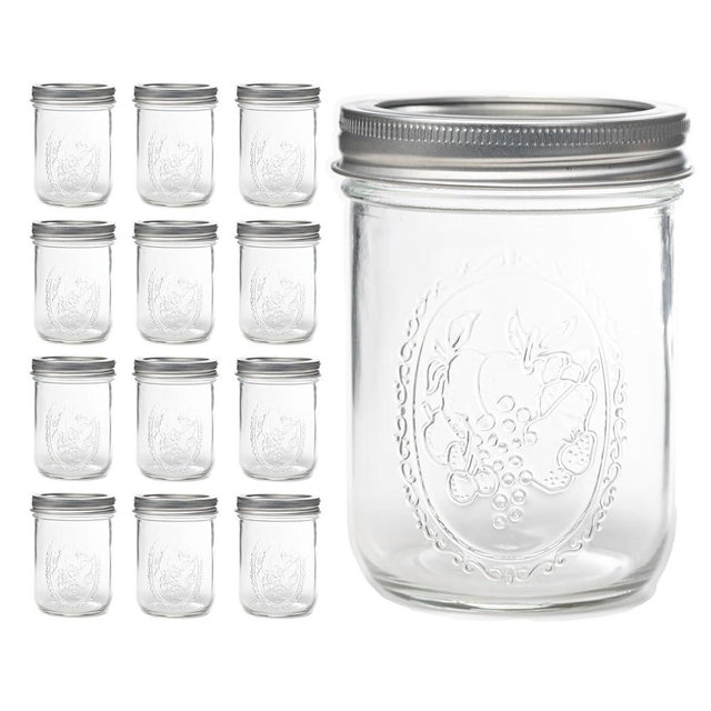 Lonriva 12 Pcs 16oz Wide Mouth Mason Jars, Glass Jars with Silver Metal Lids, Canning Jars for Overnight Oats, Food Storage, Dry Food, Snacks, Candies and More