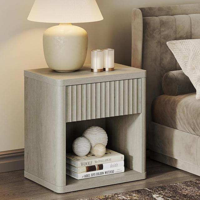 SICOTAS Night Stand Nightstand with Drawer Storage Bed Side Table End Table Large Modern Wood Wide Bedside Stand Mid Century Night Stands for Bedroom Living Room Sofa Couch Home Office (White)