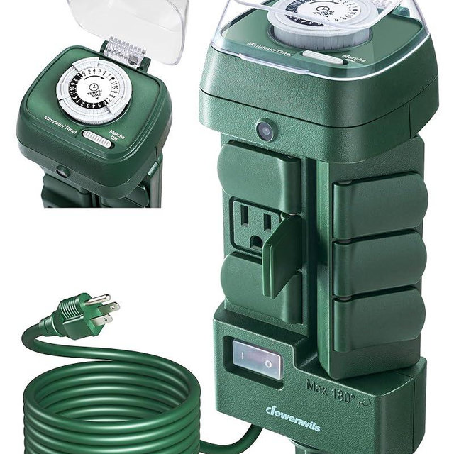 DEWENWILS Outdoor Mechanical Power Stake Timer, Waterproof, 6 Grounded Outlets(3 180°Rotatable), 6ft Cord, Yard Stake for Lights, Outdoor Timer for Lights, Yard, Garden, 1625W/13A, UL Listed