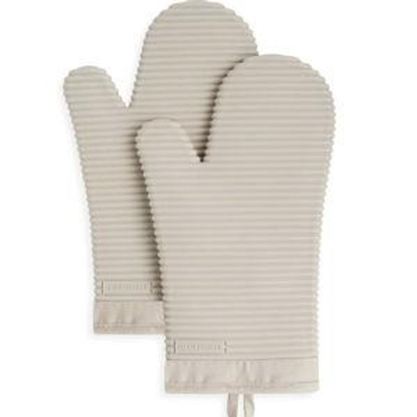 KitchenAid Ribbed Soft Silicone Oven Mitt Set, 7"x13", Milkshake 2 Count