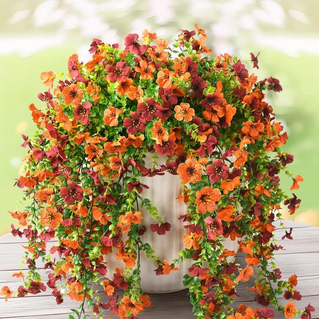 ZFProcess Artificial Hanging Flowers Plants for Outdoor Fall Decoration, 2PCS Faux Silk Daisy UV Resistant Look Real for Outside Home Indoor Planter Porch Window Yard Autumn Decor(Orange Brown)
