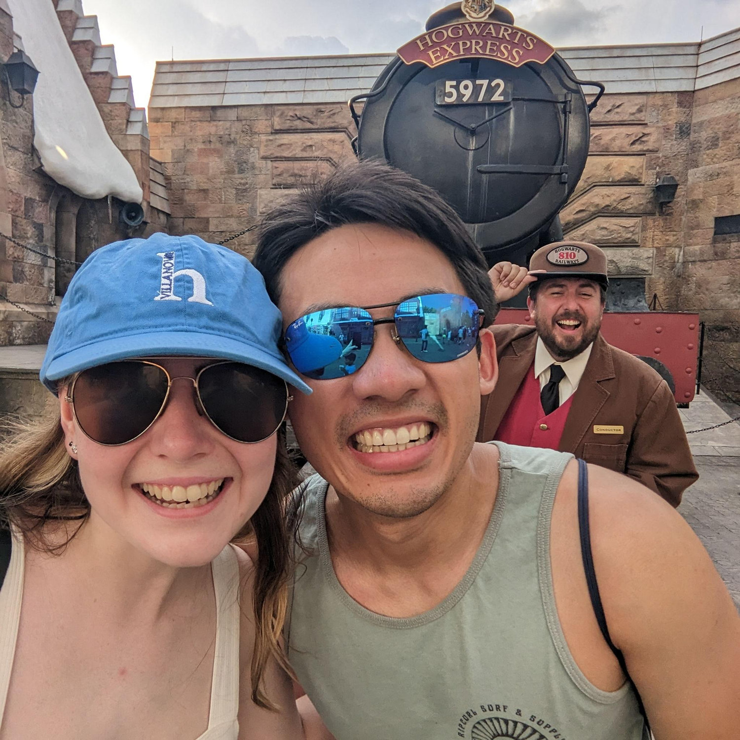 The lovely couple featuring the Hogwarts Express conductor at Universal Studios - July 2023