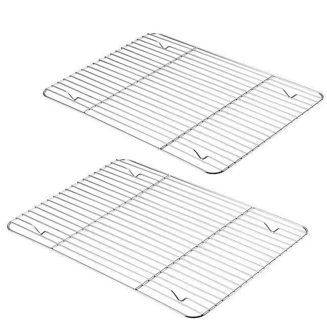 P&P CHEF Cooling Rack Pack of 2, Stainless Steel Baking Racks for Baking Roasting Grilling Drying, Rectangle 15.3''x11.25''x0.6'', Oven & Dishwasher Safe