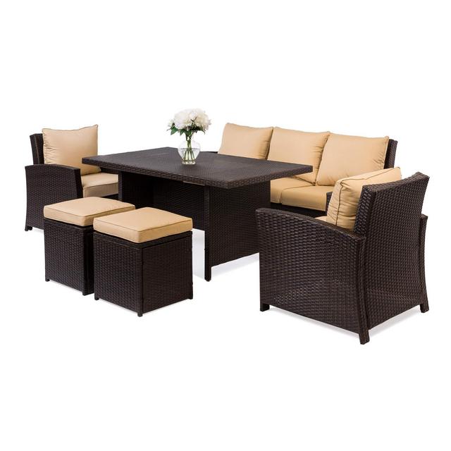 Best Choice Products 6-Piece Modular Patio Wicker Dining Sofa Set, Weather-Resistant Outdoor Living Furniture w/ 7 Seats, Cushions - Brown