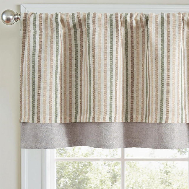 jinchan Colorful Striped Linen Double Layer Valance Pinstripe Rustic Cafe for Living Room Bathroom Room Darkening Drapes for Small Window Farmhouse Valance Rod Pocket 1 Panel 18 Inch Multi Green