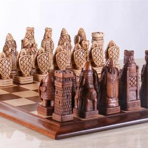 House of Hauteville Chess Set and Board Combo - Antique White and Brown Marble