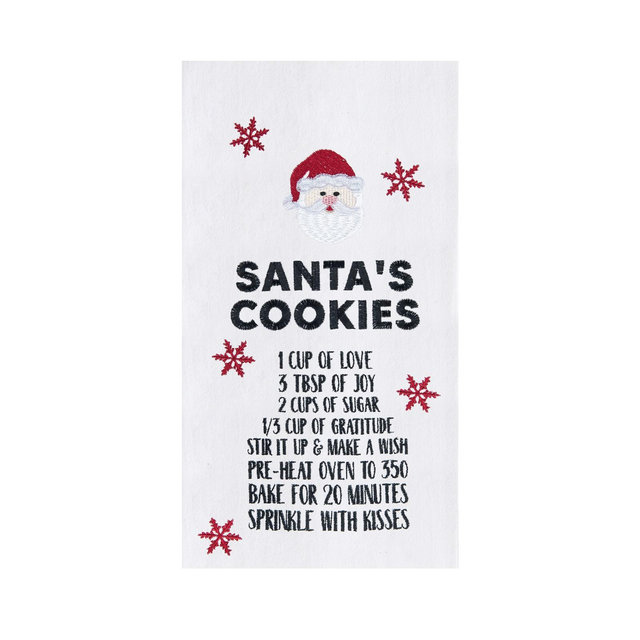 C&F Home Holiday Christmas "Santa's Cookies" Recipe with Santa Claus Face Cotton Flour Sack Kitchen Dish Towel Decor Decoration 27L x 18W in.