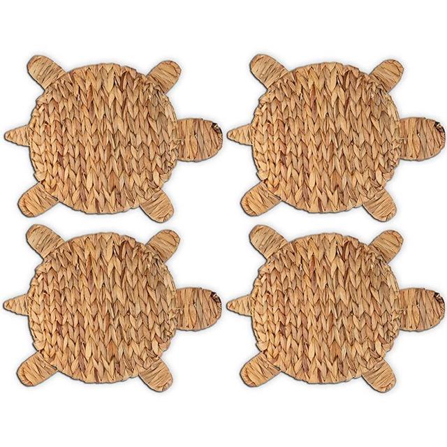 Woven Placemats | Turtle Placemats for Dining Table | 12.6" x 17" Water Hyacinth Nautical Placemats Set of 4 | Large 12x17 Wicker Placemats for Beach Table | Rattan Placemats | Beach Theme Placemats