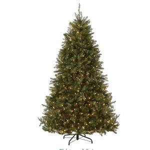 National Tree Company 7.5 ft Pre-Lit Dunhill Fir Artificial Christmas Tree, 700 LED Lights, 2,514 Tips, Foot Pedal, 10 Light Functions, Includes Stand, Green