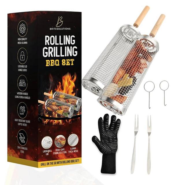 Lockable Nesting Grill Baskets for Outdoor Grill(2pcs) - Detachable Handle - Hinge Lock Lid - Heavy Duty Stainless Steel Rolling Grilling Basket - Vegetable Grill Basket - Perfect BBQ Gift & Accessory