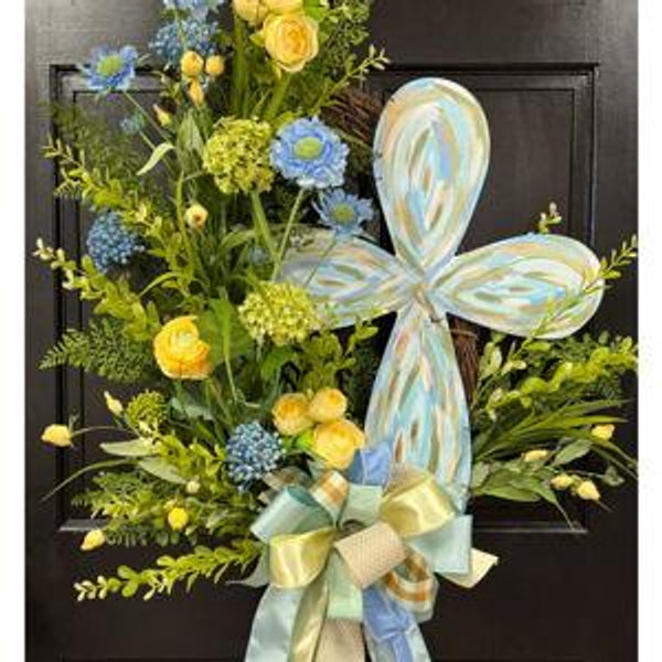 Abstract Cross - Neutrals Floral Wreath