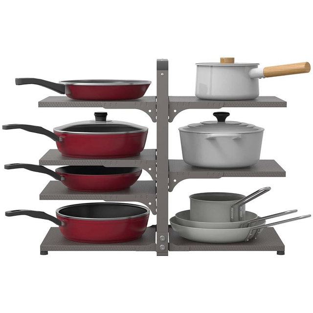 ROMATIA Pot and Pan Organizer Rack for under Cabinet, Heavy Duty Pot Pan Rack under Sink Organizers and Storage, Pot lid organizer, Kitchen Cabinet Organizer with 7 Adjustable Shelves