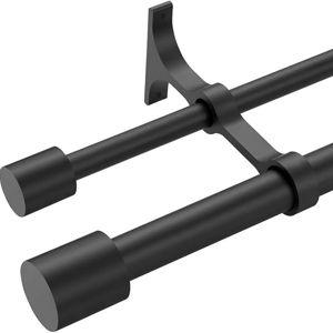 Matte Black Double Drapery Rod, 72 to 144 Inch (6-12ft), Heavy Duty 1 Inch Front and 5/8 Inch Back Rod with Cap Finials