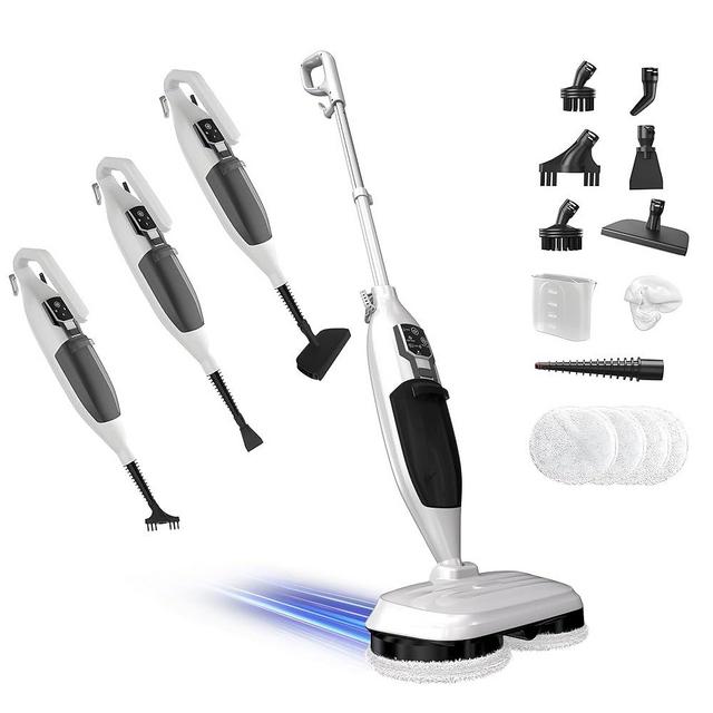 Torder Steam Mop with 13 Accessories,Steam Cleaner for Home,Floor Scrubber spin mop for Hard Floors Deep Cleaning, 4 Washable Mop Pads for Home Use, 550ml Capacity,30 Second Heat-Up(White)