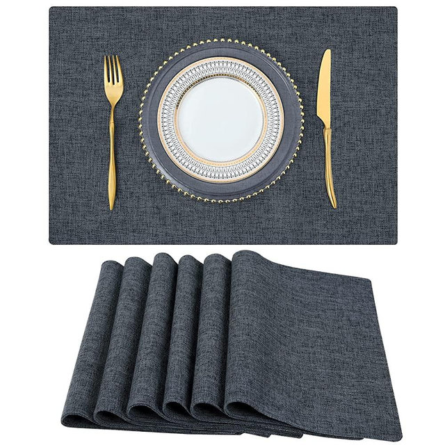 homing Charcoal Cloth Placemats Set of 6 – Cotton Linen Blend Washable Farmhouse Dining Table Mats for Indoors & Outdoors, Easy to Clean, 14 x 19 Inch