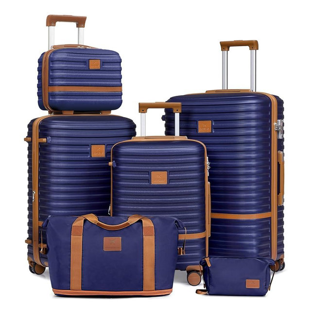 Joyway Luggage Set 3 Piece Suitcase Sets with Spinner Wheel,Hardside Expandable Travel Laggage with TSA Lock (13/20/24/28 Navy brown