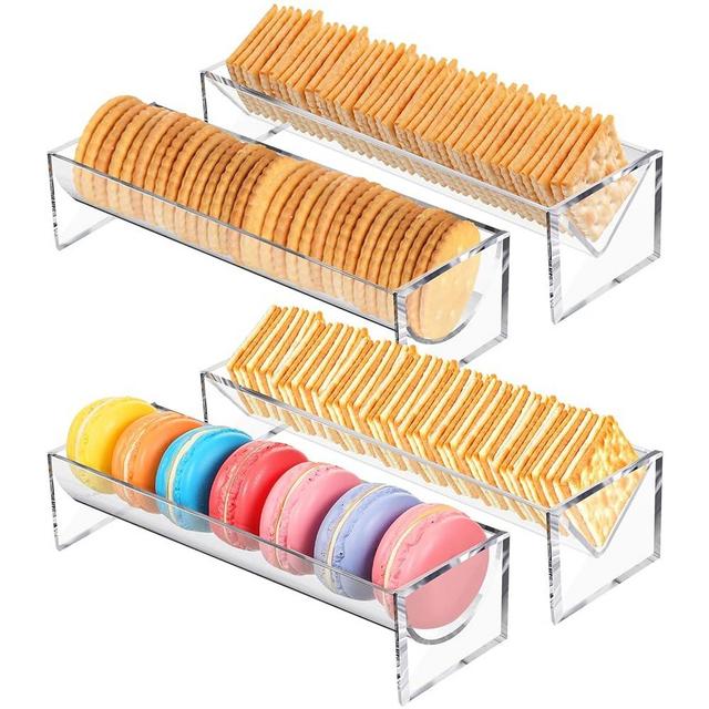 Chunful 4 Pcs Clear Cracker Tray for Serving Rectangular Cracker Holder Acrylic Serving Tray Food Display Stands for Party Biscuit Cracker Dish Charcuterie Board Platter for Wedding Home Party Events