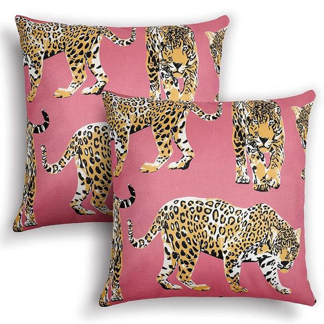Buryeah Leopard Preppy Throw Pillow Covers Hot Pink Throw Pillow Fun Pillow Covers Leopard Print Cheetah Pillows Case for Preppy Stuff Room Decor, 18 x 18 Inch