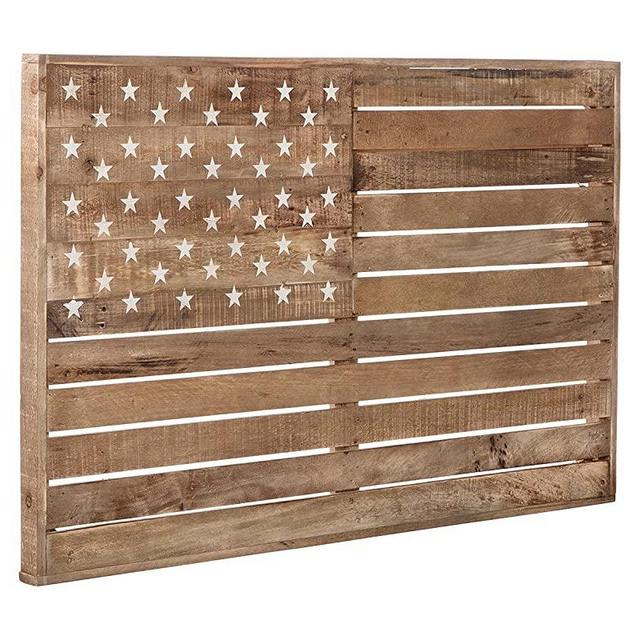 Signature Design by Ashley Jonway American Flag Design Wooden Wall Decor, 45 x 30 Inches, Brown