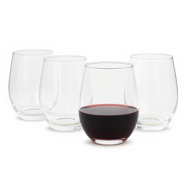 Amazon Basics Stemless Red Wine Glasses, 4-Piece Set, 18 oz., Dishwasher-Safe