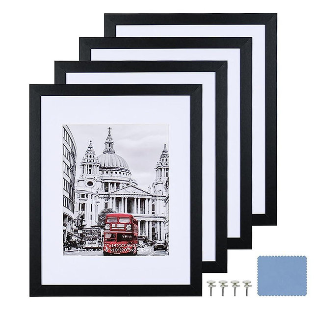 SEEDLING PHOTO FRAME 11x14 Picture Frame Set of 4, Display Pictures 8x10 with Mat or 11x14 Without mat,Wall Black Picture Frames 11x14(Black)