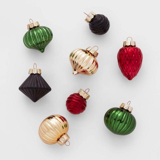 Textured Glass Christmas Tree Ornament Set 8pc Gold/Red/Green - Wondershop™
