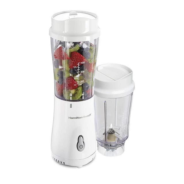 Hamilton Beach Personal Blender for Shakes and Smoothies with 2 BPA-Free Portable 14oz Travel Jars, (51102V), White w/Gray Button