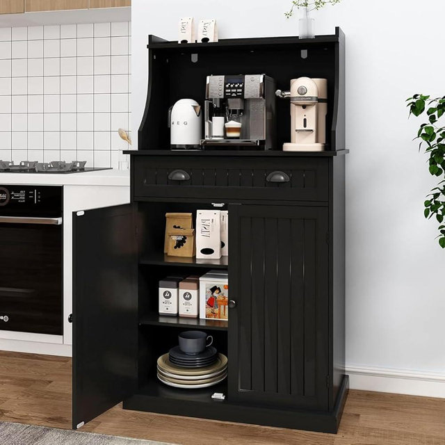 HOLTICO 54" Freestanding Kitchen Pantry Storage Cabinet with Doors and Adjustable Shelves, Microwave Oven Cabinet with Drawer for Kitchen, Bathroom or Hallway,Black