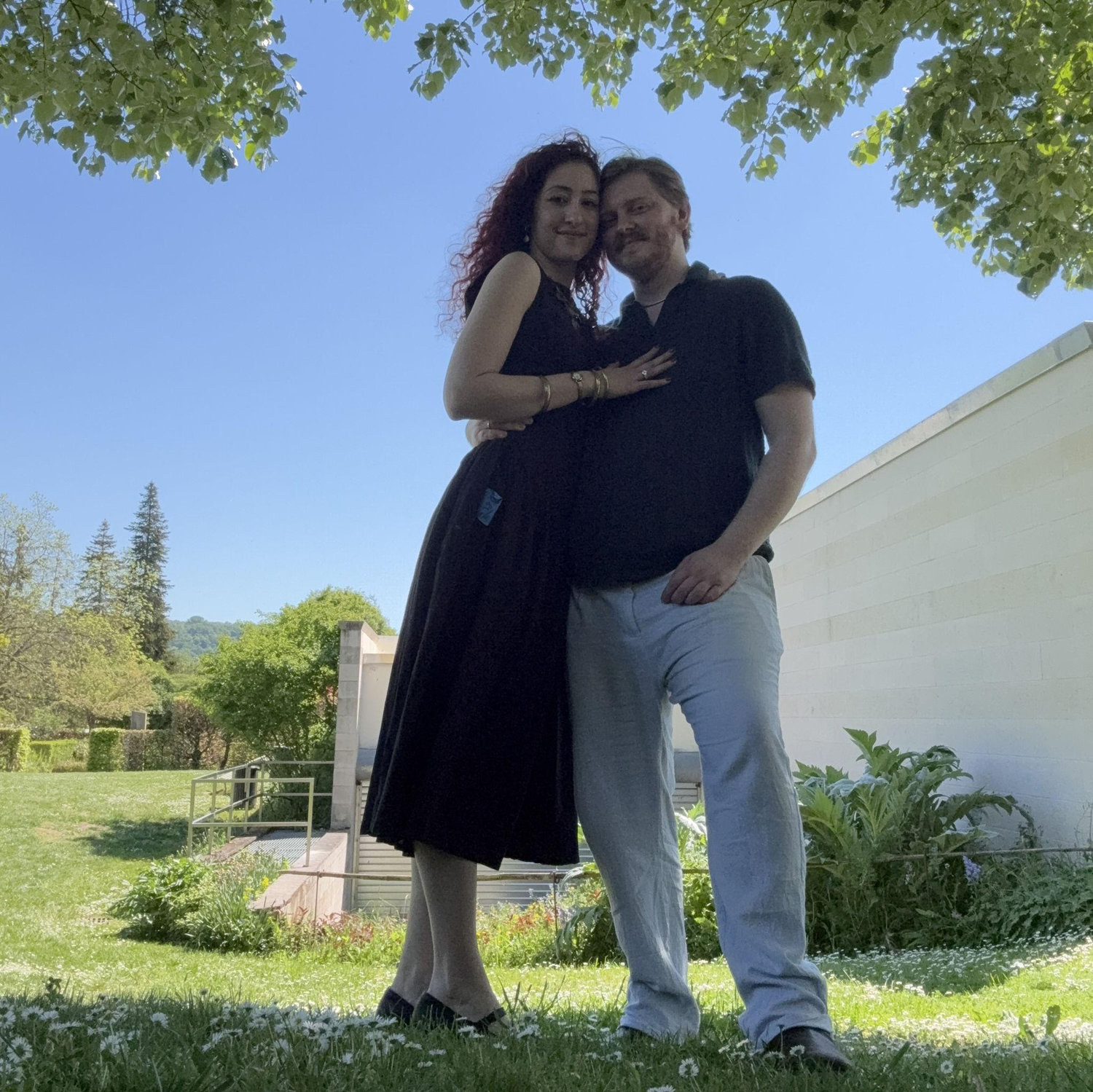 The blue tape on the side of my dress says “NO BRIAN.” It came from the ring box I hid in my purse, so I’d have an engagement ring ready to give HIM when he proposed to me. (2025)
