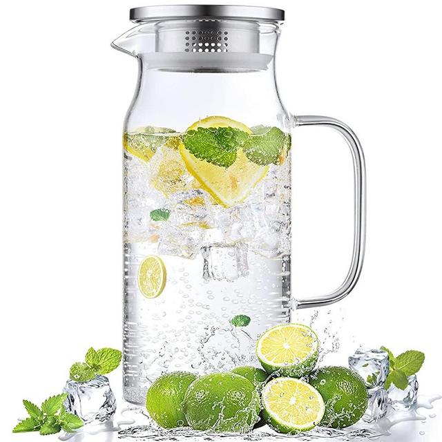 Glass Pitcher with Lid and Spout, 40 oz Glass Water Pitcher for Fridge, Glass Carafe for Iced Tea, Hot/Cold Water, Coffee, Juice, Lemonade, Small Glass Pitcher, Ideal Gift for Thanksgiving Christmas